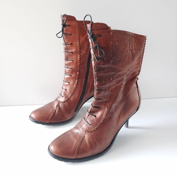 Shoes - Camina Italian Copper Brown Lace Up Victorian Leather Ankle Booties 40 Round Toe